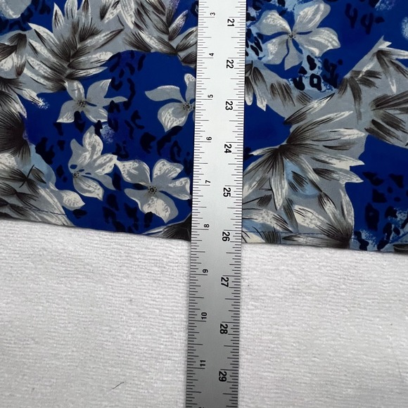 FU DA 100% Silk Size PL Button Up‎ Short Sleeve Blouse Top Blue Hawaiian Floral - Picture 11 of 14